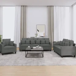 vidaXL 3-delige Loungeset met kussens stof donkergrijs