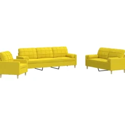 vidaXL 3-delige Loungeset met sierkussens stof lichtgeel