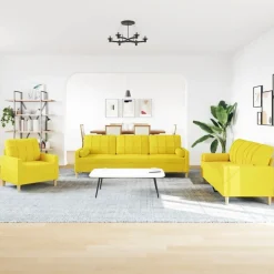 vidaXL 3-delige Loungeset met sierkussens stof lichtgeel
