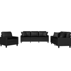 vidaXL 3-delige Loungeset met kussens kunstleer zwart
