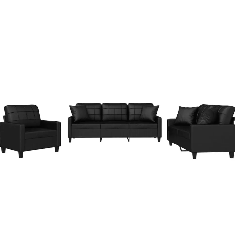 vidaXL 3-delige Loungeset met kussens kunstleer zwart