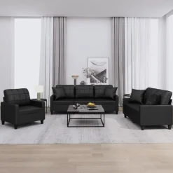 vidaXL 3-delige Loungeset met kussens kunstleer zwart