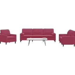 vidaXL 3-delige Loungeset met kussens en bolsters fluweel wijnrood