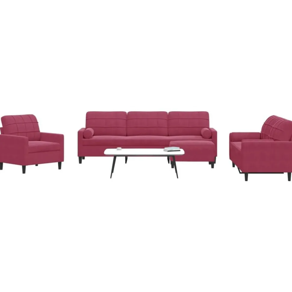 vidaXL 4-delige Loungeset met kussens en bolsters fluweel wijnrood