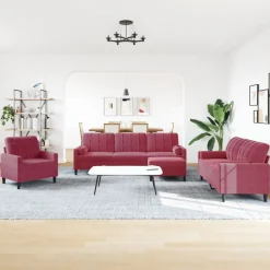 vidaXL 4-delige Loungeset met kussens en bolsters fluweel wijnrood