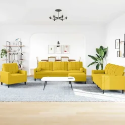 vidaXL 4-delige Loungeset met kussens en bolsters fluweel geel