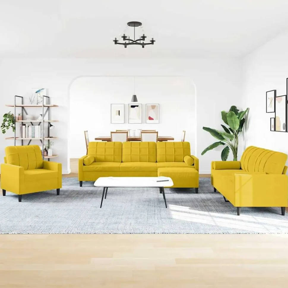 vidaXL 4-delige Loungeset met kussens en bolsters fluweel geel