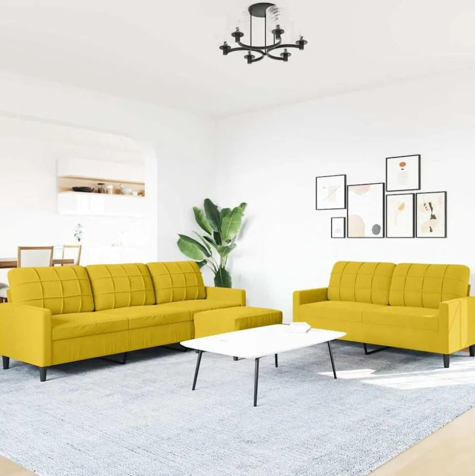 vidaXL 3-delige Loungeset met kussens fluweel geel