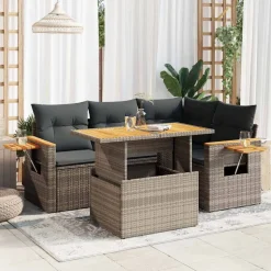 vidaXL 5-delige Loungeset met kussens poly rattan acacia grijs