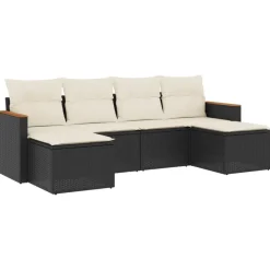 vidaXL 6-delige Loungeset met kussens poly rattan zwart