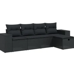 vidaXL 5-delige Loungeset met kussens poly rattan zwart