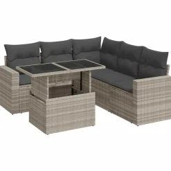vidaXL 6-delige Loungeset met kussens poly rattan lichtgrijs