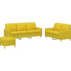 vidaXL 3-delige Loungeset met kussens stof lichtgeel