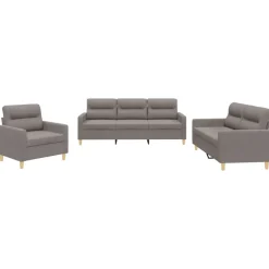 vidaXL 3-delige Loungeset met kussens stof taupe