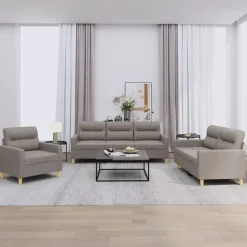 vidaXL 3-delige Loungeset met kussens stof taupe