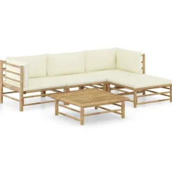 vidaXL 5-delige Loungeset met crèmewitte kussens bamboe
