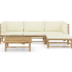 vidaXL 5-delige Loungeset met crèmewitte kussens bamboe