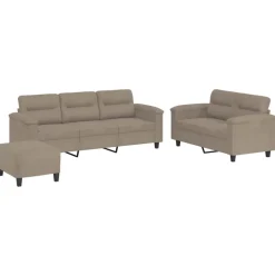 vidaXL 3-delige Loungeset met kussens microvezelstof taupe
