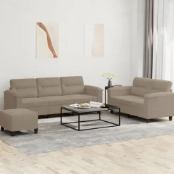 vidaXL 3-delige Loungeset met kussens microvezelstof taupe