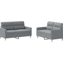 vidaXL 2-delige Loungeset met kussens stof lichtgrijs