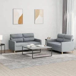 vidaXL 2-delige Loungeset met kussens stof lichtgrijs