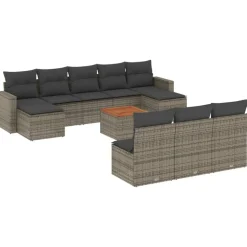 vidaXL 11-delige Loungeset met kussens poly rattan grijs