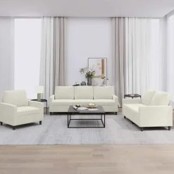 vidaXL 3-delige Loungeset met kussens fluweel crèmekleurig