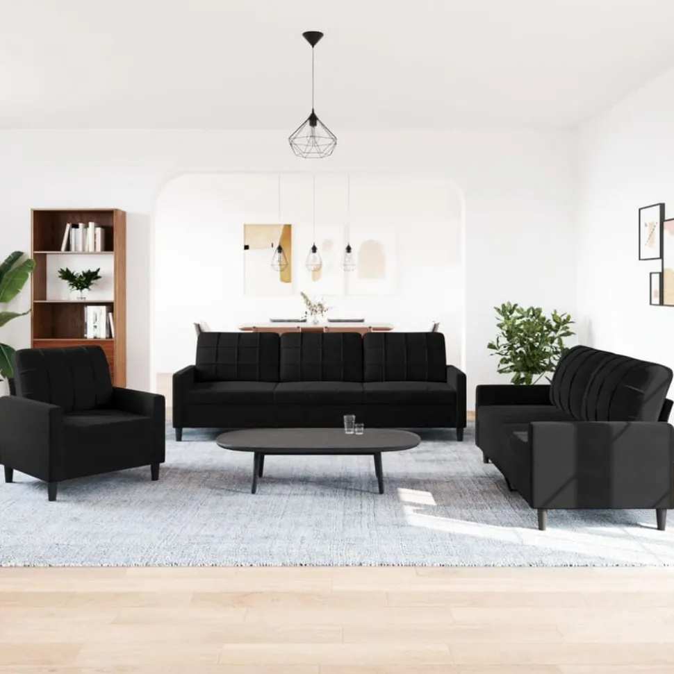 vidaXL 3-delige Loungeset met kussens fluweel zwart
