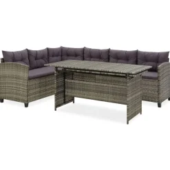 vidaXL 2-delige Loungeset met kussens poly rattan grijs
