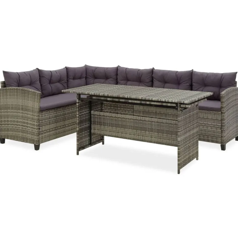 vidaXL 2-delige Loungeset met kussens poly rattan grijs