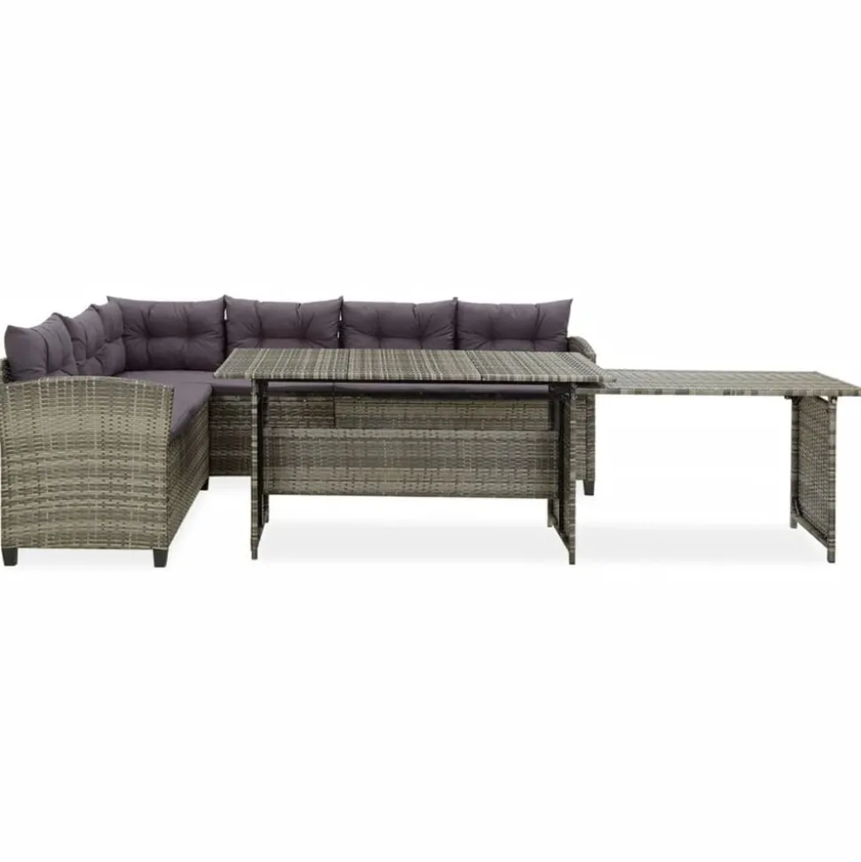 vidaXL 2-delige Loungeset met kussens poly rattan grijs