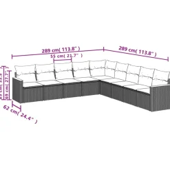 vidaXL 9-delige Loungeset met kussens poly rattan beige