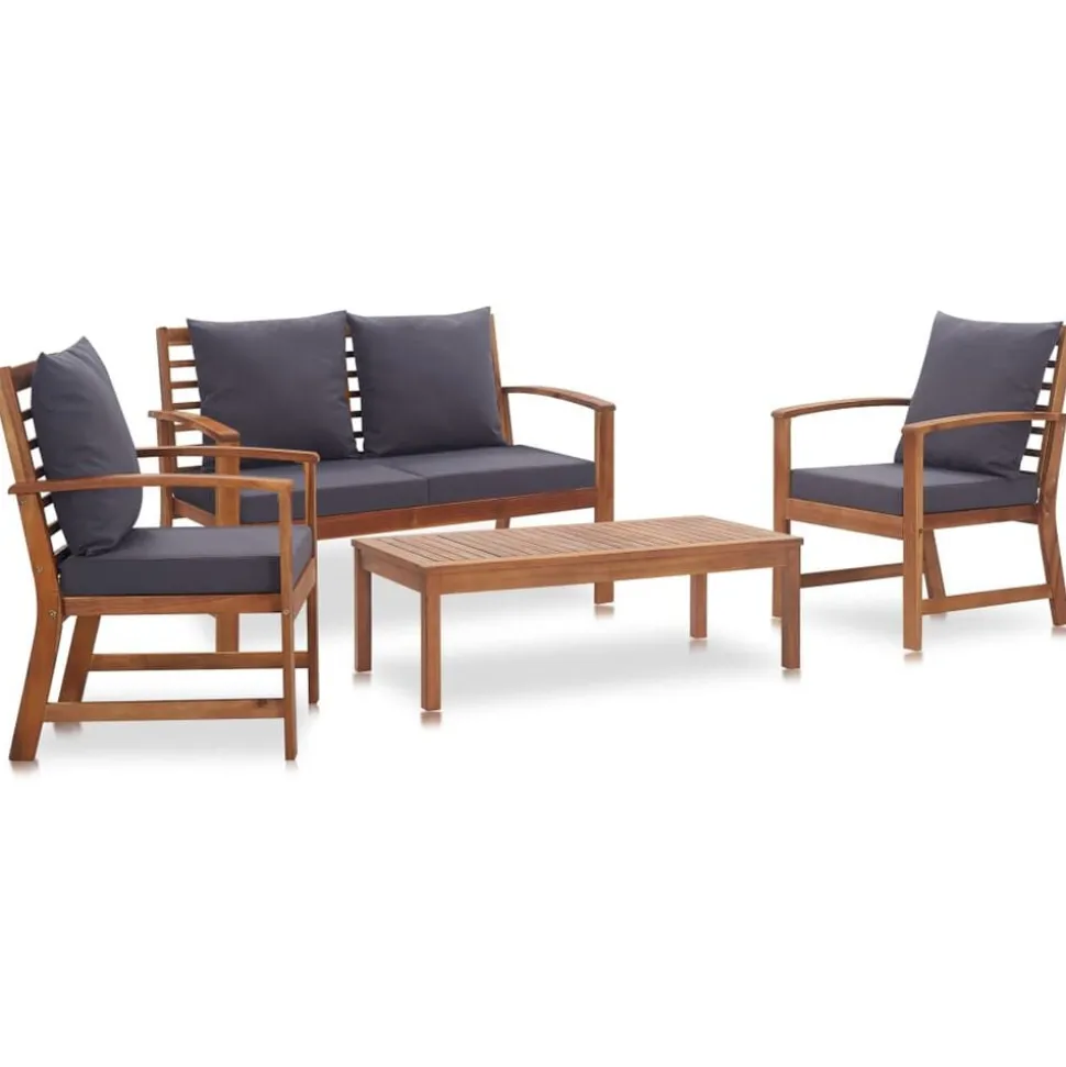 vidaXL 4-delige Loungeset met kussens massief acaciahout