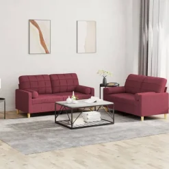 vidaXL 2-delige Loungeset met kussens stof wijnrood
