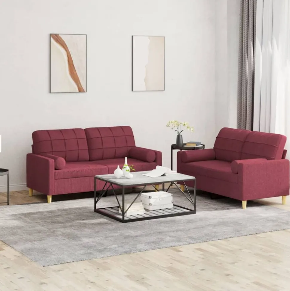 vidaXL 2-delige Loungeset met kussens stof wijnrood