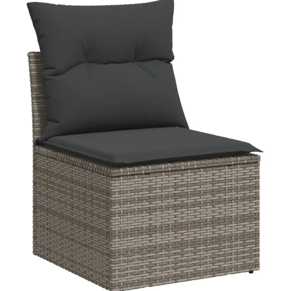 vidaXL 3-delige Loungeset met kussens poly rattan grijs
