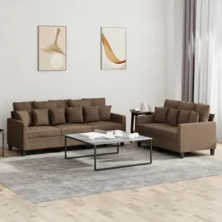 vidaXL 2-delige Loungeset met kussens stof bruin
