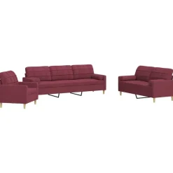 vidaXL 3-delige Loungeset met sierkussens stof wijnrood
