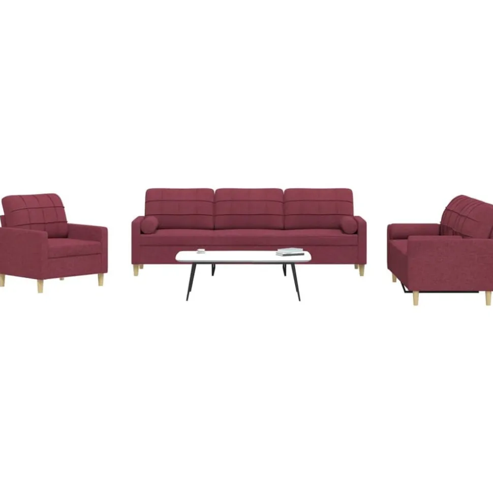 vidaXL 3-delige Loungeset met sierkussens stof wijnrood