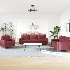 vidaXL 3-delige Loungeset met sierkussens stof wijnrood