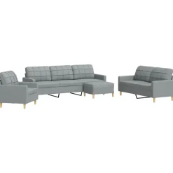 vidaXL 4-delige Loungeset met voetenbank stof lichtgrijs