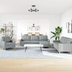 vidaXL 4-delige Loungeset met voetenbank stof lichtgrijs