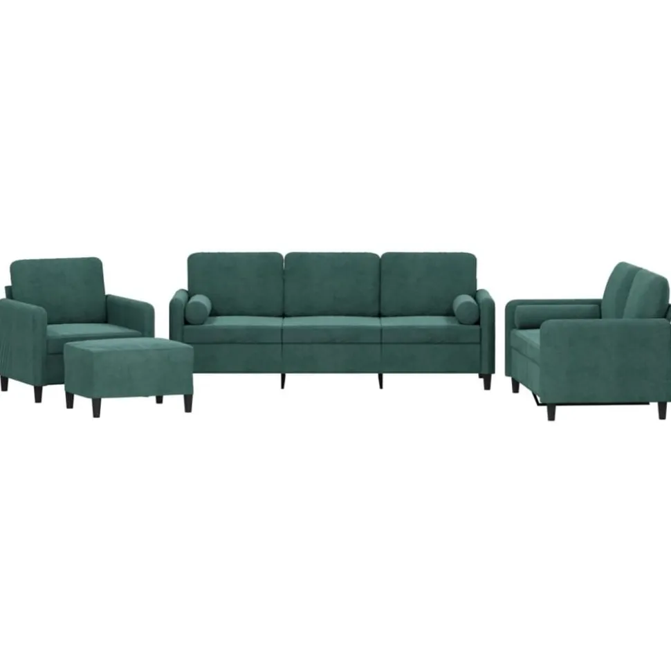 vidaXL 4-delige Loungeset met kussens fluweel donkergroen