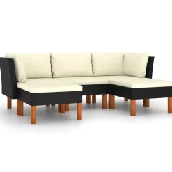 vidaXL 5-delige Loungeset met kussens poly rattan zwart