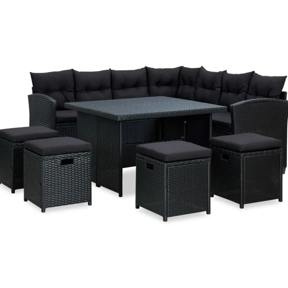 vidaXL 6-delige Loungeset met kussens poly rattan zwart