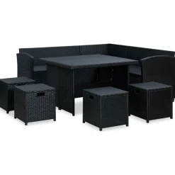 vidaXL 6-delige Loungeset met kussens poly rattan zwart