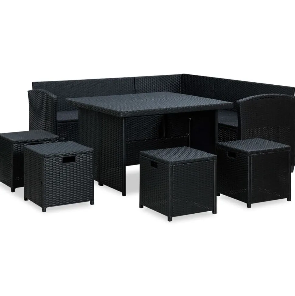 vidaXL 6-delige Loungeset met kussens poly rattan zwart