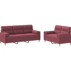 vidaXL 2-delige Loungeset met kussens stof wijnrood