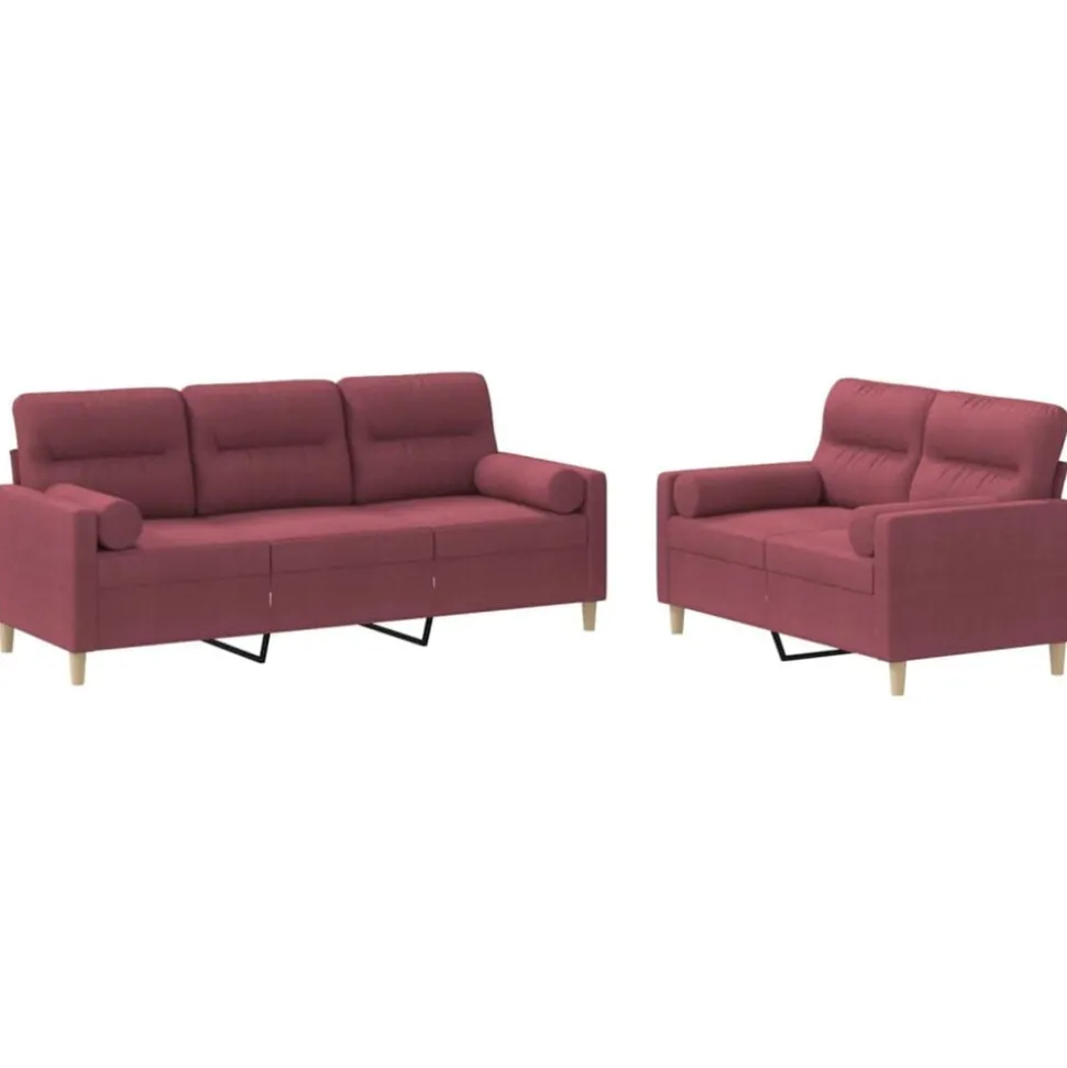 vidaXL 2-delige Loungeset met kussens stof wijnrood