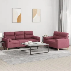 vidaXL 2-delige Loungeset met kussens stof wijnrood